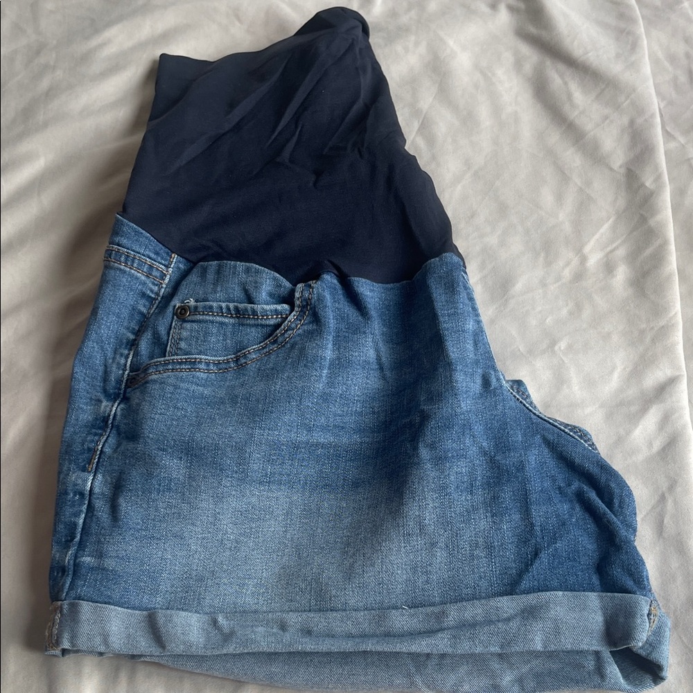 a:glow Women's Maternity Dark Blue Jean Shorts